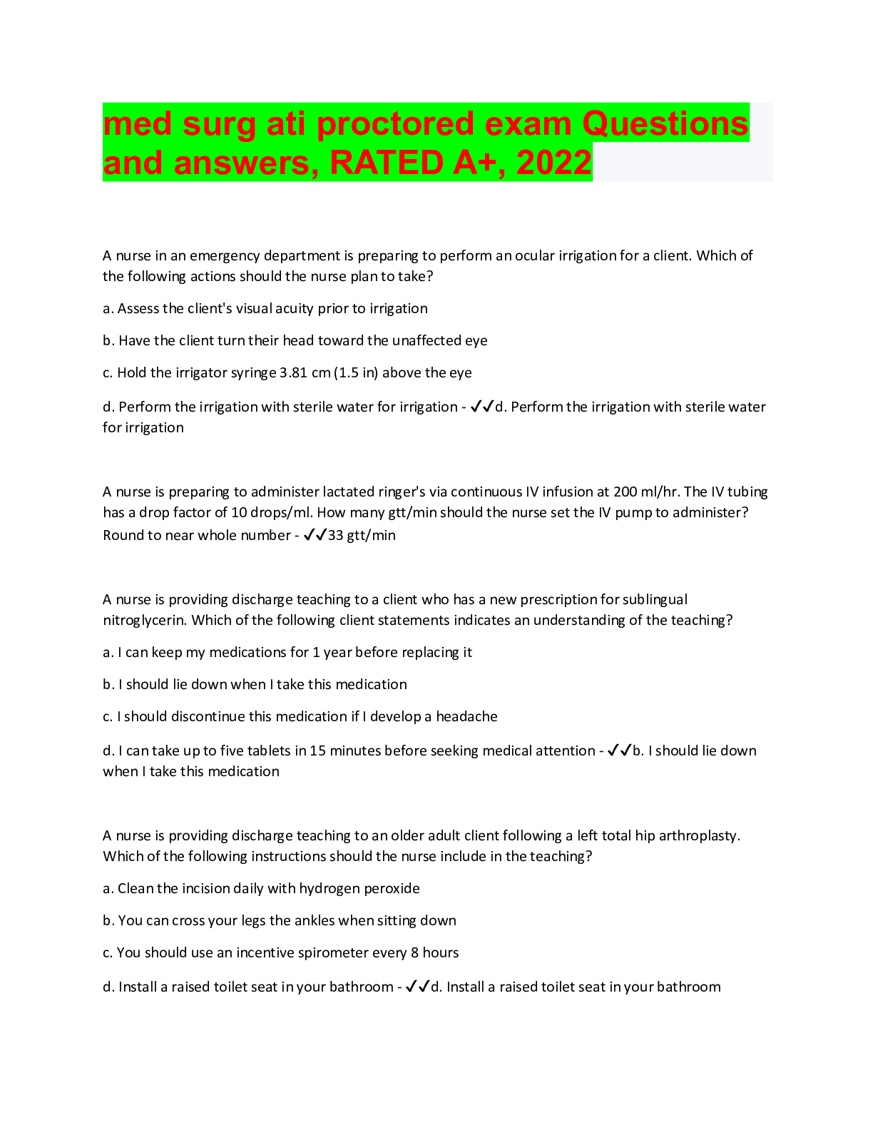 Preview image for med surg ati proctored exam Questions and answers, RATED A+, 2022